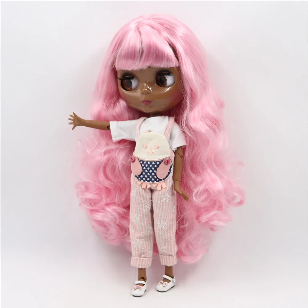 ICY DBS Blyth doll joint body Super dark black Glossy face pink hair. No.BL1050/1017