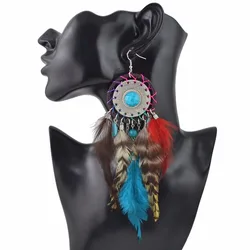 Tribal Big Bohemian Feather Dangle Earring Indian Jewelry Gypsy Tassel Drop Earrings for Women Christmas Gift orecchini piuma