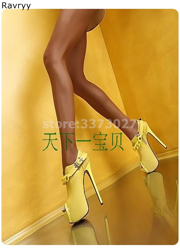 

Yellow women's high heels ankle buckle platform heel peep toe female party dress shoes thin heel single shoes stiletto Pumps
