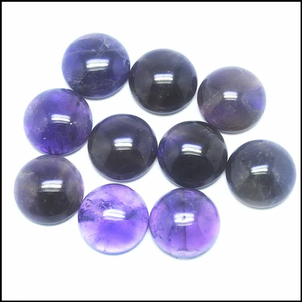 10PCS Natural Amethysts Stone Cabochons Round Shape Size 8MM 10MM 12MM 14MM 16MM 18MM 20MM 25MM Charms Jewelry Designs Findings