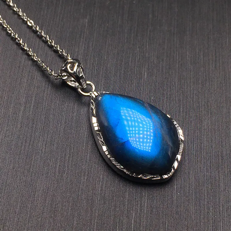 100% Natural Blue Labradorite Pendants Moonstone Sunstone Necklace Divination spiritual meditation Fine Jewelry engagement gift