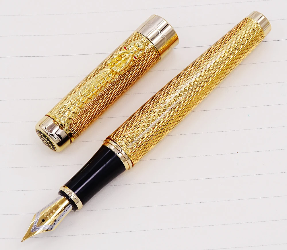 Jinhao 1200 Vintage หรูหรา Fountain ปากกาที่สวยงาม Ripple พร้อมคลิปมังกร,Noble Golden โลหะแกะสลักหมึกปากกา Collection