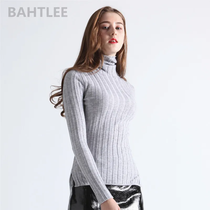 BAHTLEE-Merino Wool Sweater for Women, Turtleneck, Long Sleeves, All-Match Knitted Pullovers, Autumn and Winter