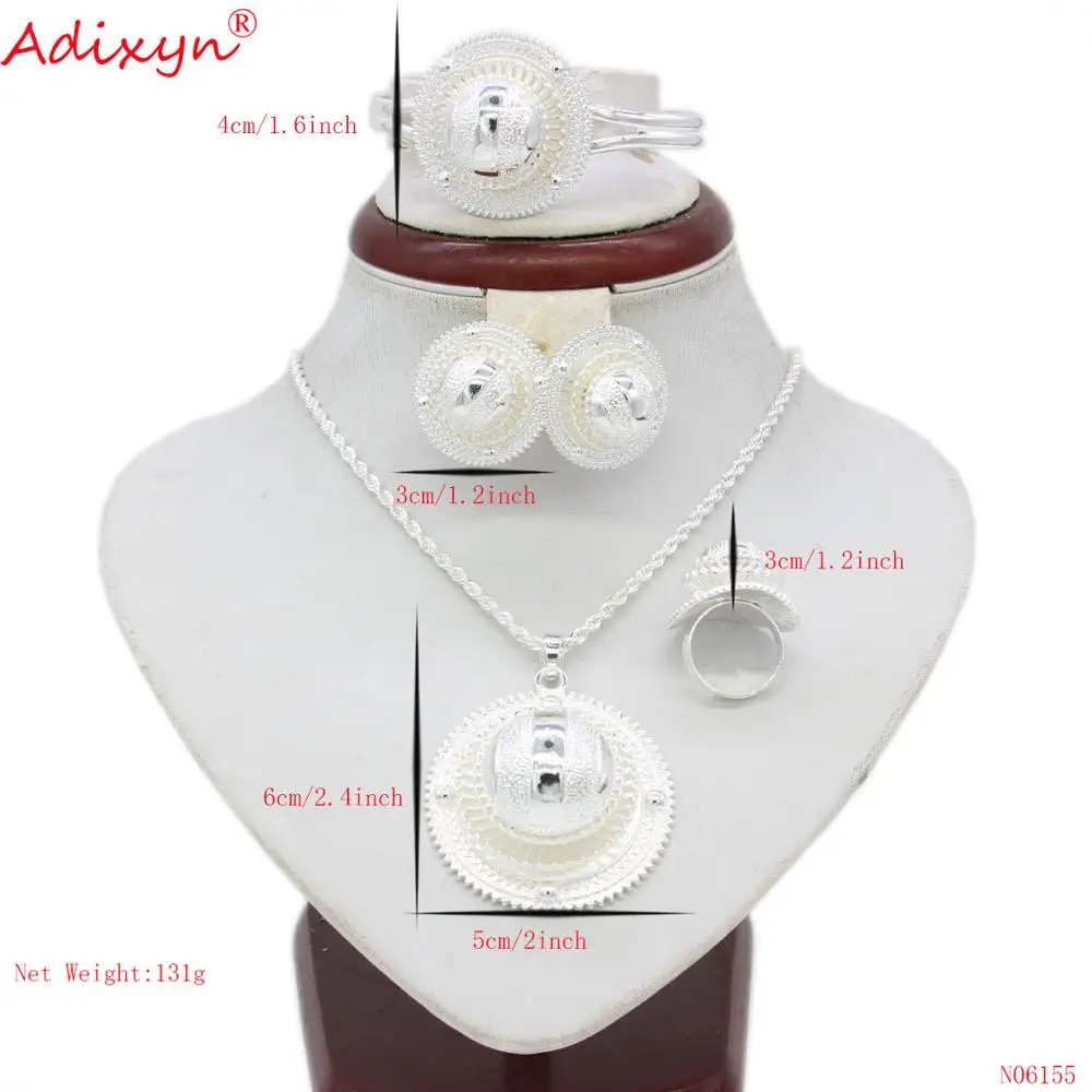 Adixyn Silver Ethiopian Necklace/Pendant/Earrings/Ring/Bangle Jewelry sets Silver Color Habesha African Wedding Gifts N06155