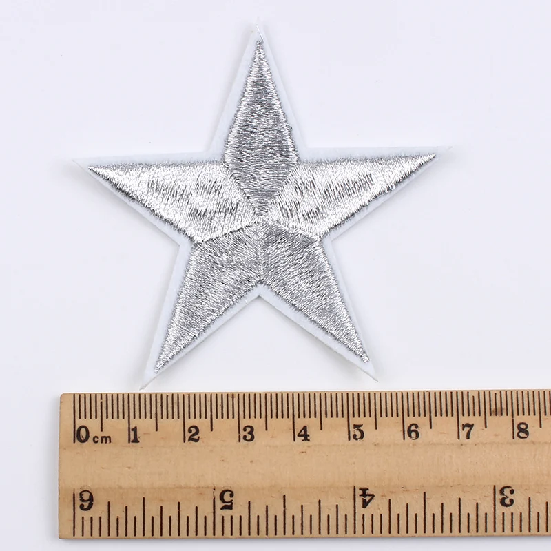 Wholesale Embroidered Patch 7.5cm Silver Star Sticker Iron On Patches for Jeans bag Shoes Decorative Appliques DIY Patchwork