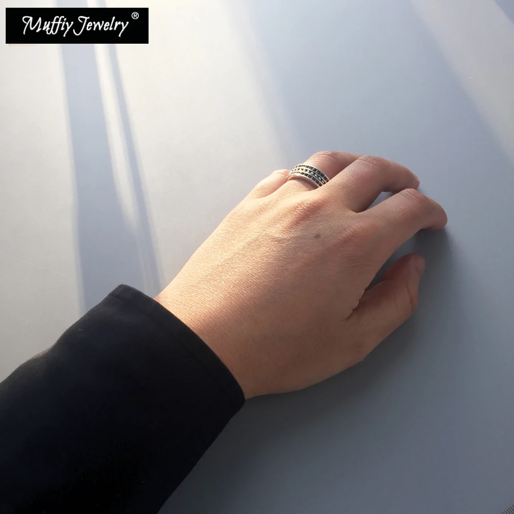 Band Ring Black CZ Pave 925 Sterling Silver Zirconia Knot Rows Europe Styling Eternity Fine Jewerly Classic Gift For Woman Man 5