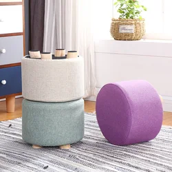 24 Color Small Stool Wooden Ottomans with Linen Cotton Cover Dining Benches Home Work Furniture Sofa Animal Round armchair