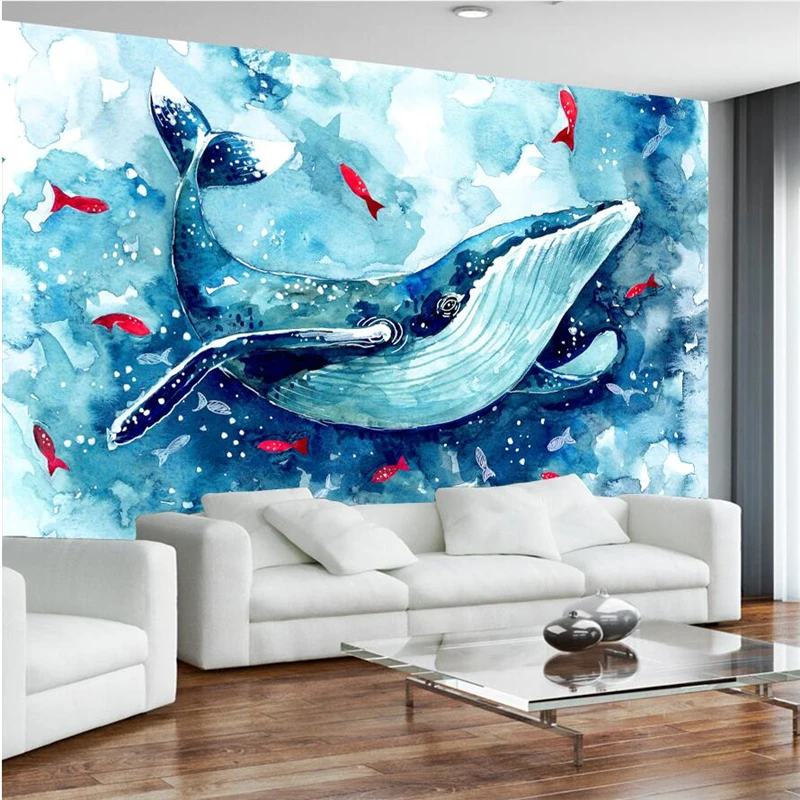 

wellyu papel de parede para quarto Custom wallpaper Abstract hand-painted cartoon whale watercolor mural background wall