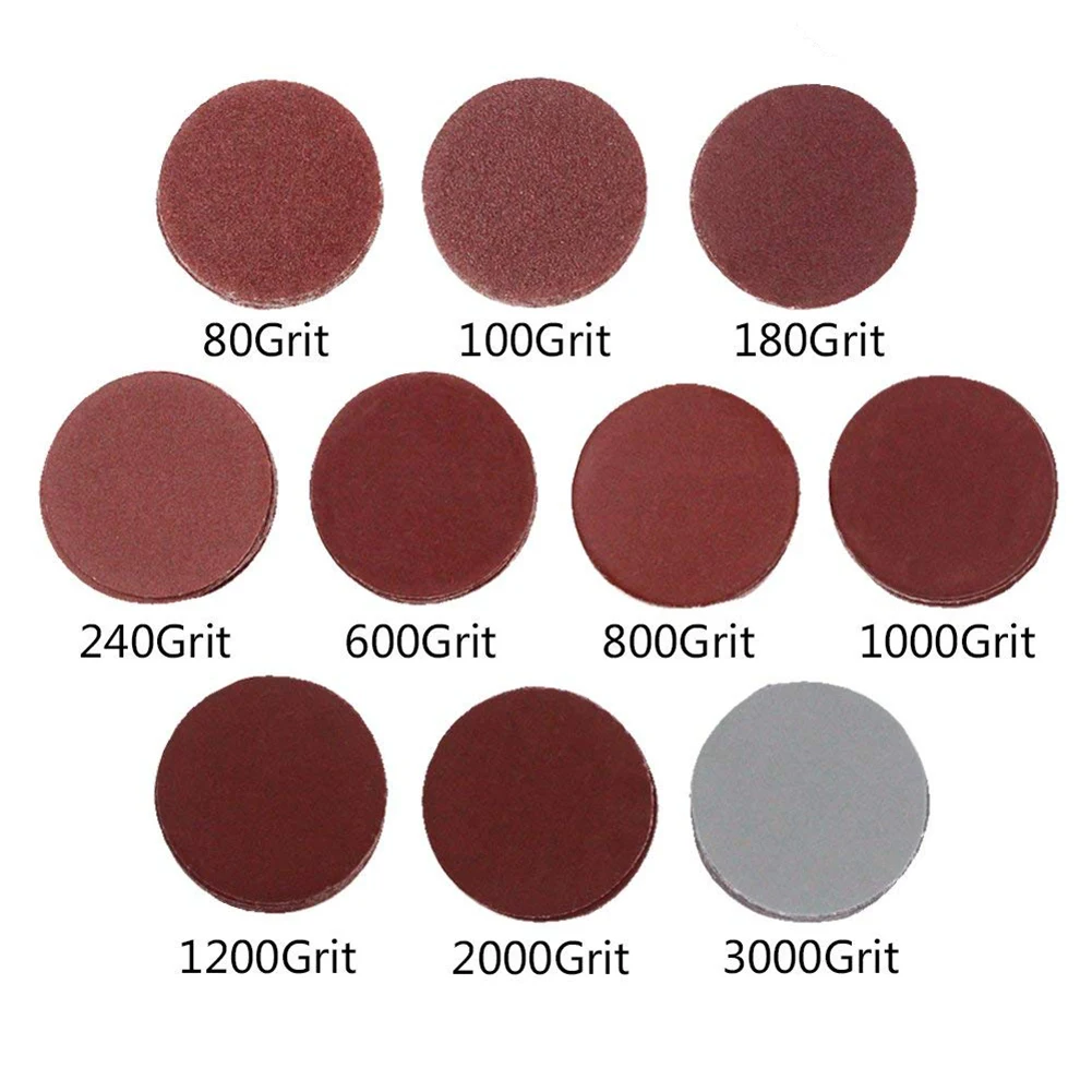 Discos de lijado de 50mm y 2 pulgadas, papel de grano 80-100, con placa de almohadilla de pulido abrasivo de 2 pulgadas y vástago de 3000 pulgadas, 1/4 Uds.
