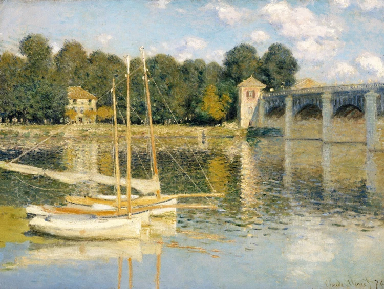 landscape framesless canvas painting masterpiece reproduction Claude Monet The Bridge at Argenteuil, 1874