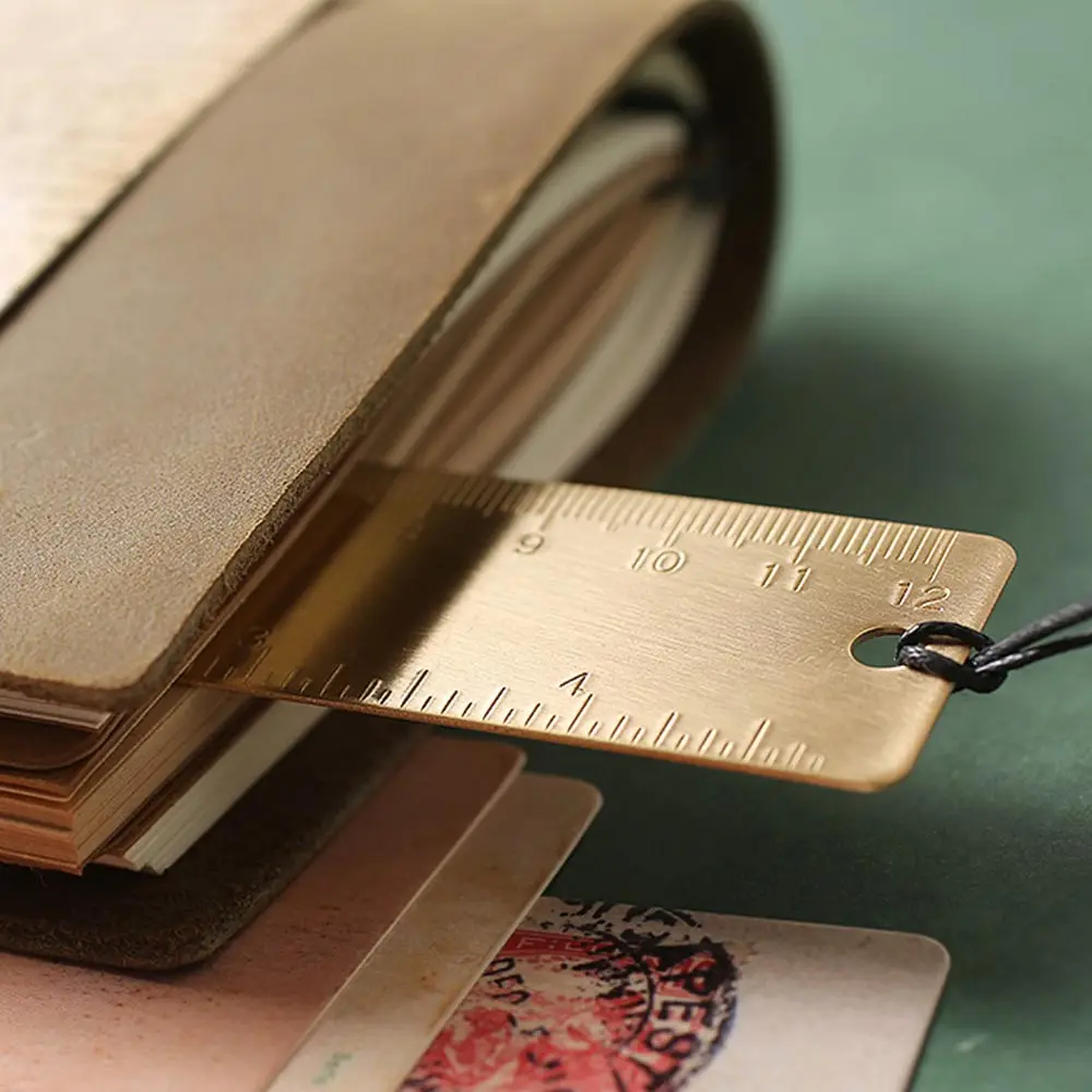 Vintage travel Brass Handy Straight scale Ruler 12cm Metal cute pure Copper Bookmark Dual Scales book mark marker school office