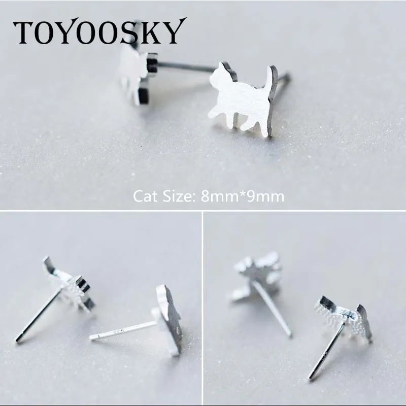 925 Sterling Silver Cute Walking Cat Earrings For Women Girl Lovely Kitty Stud Earrings Fashion Sterling-silver-jewelry