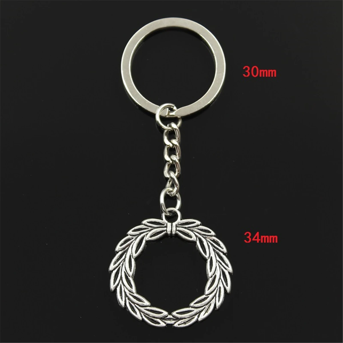 New Fashion Men 30mm Keychain DIY Metal Holder Chain Vintage Olive Branch Laurel Wreath 36x34mm Silver Color Pendant Gift