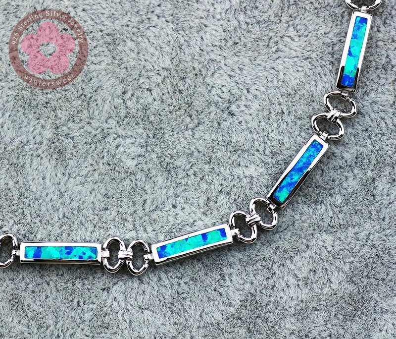 JLB-157 Hot Sale Real 925 Sterling Silver Bracelets Blue Opal Fine Jewelry Trendy Women Friendship Bracelets for  Lady