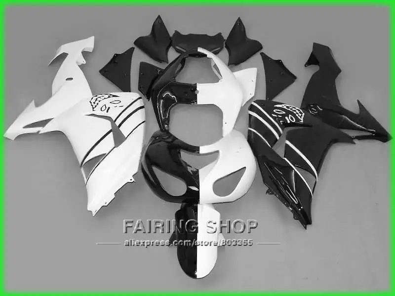 Half white black Fairings For Kawasaki Ninja ZX10r 2006 2007 06 07 100%fit Best quality Injection Fairing kit  x123