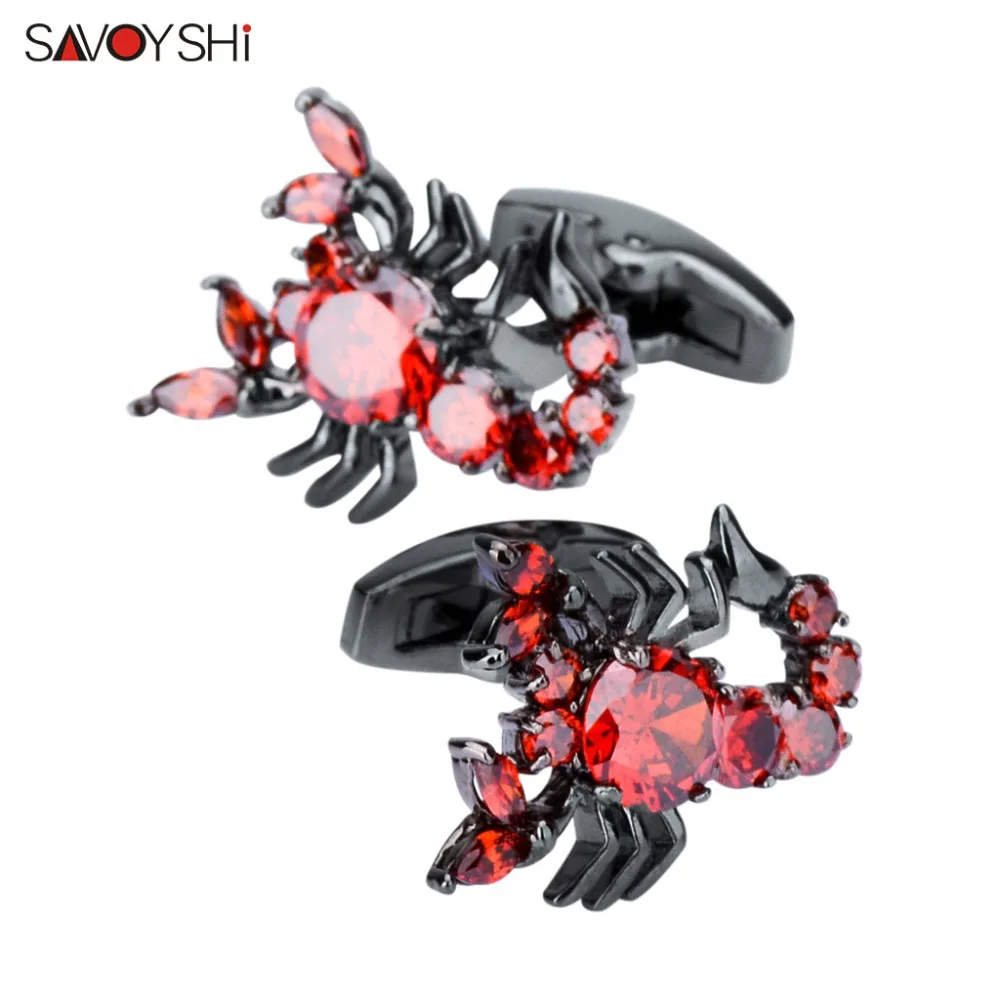 

SAVOYSHI Novelty Scorpion Cufflinks for Mens Shirt's Cuffs High Quality Red Zircons Animal Cuff links Brand Fashion Men Jewelry