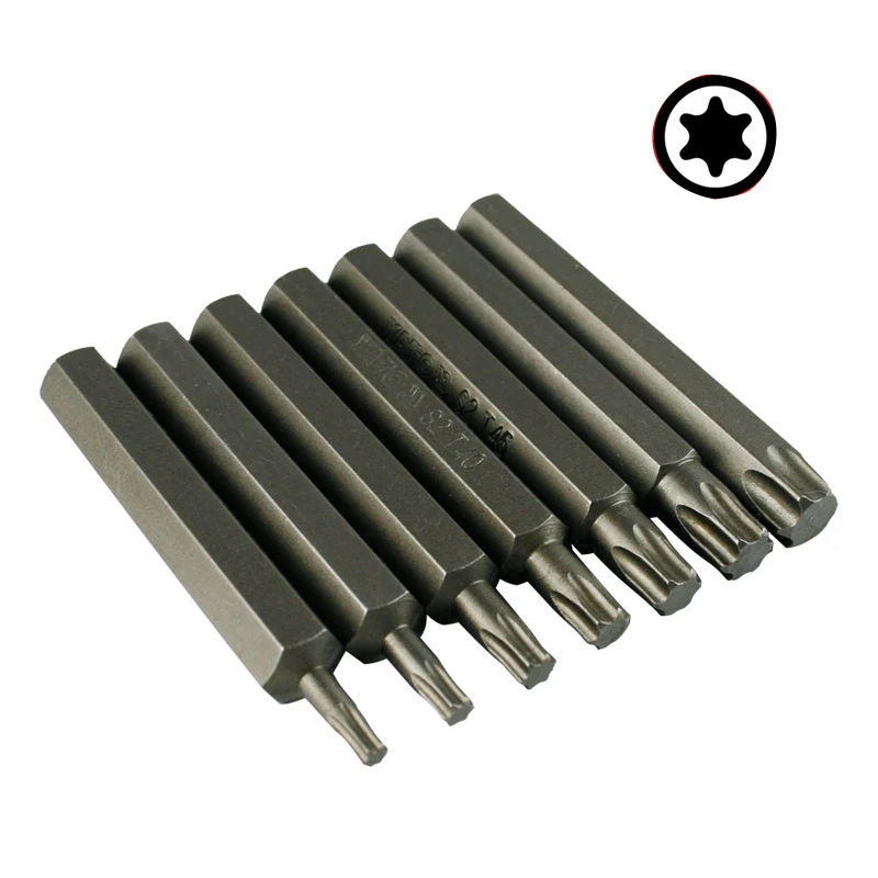 75mm Long 10mm Shank Hex Heavy Duty Impact precision screwdriver Loosen Screws Torx Screwdriver Bit T20 T25 T30 T40 T45 T50 T55