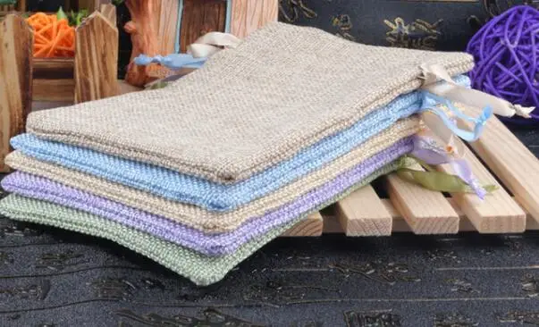 20 Pcs/lot 10x15cm Garden Natural Burlap Jute Sackcloth Pouches Fabric Linen Bags With Ribbon Drawstring Can Custom Print Logo