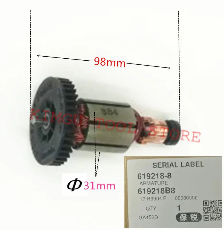 Armature Engine 619218-8 510091-8 519184-8 for MAKITA DGA452RMJ BGA452SFE BGA452RFE3 DGA452 BGA452 BGA402RFE Motor Engine