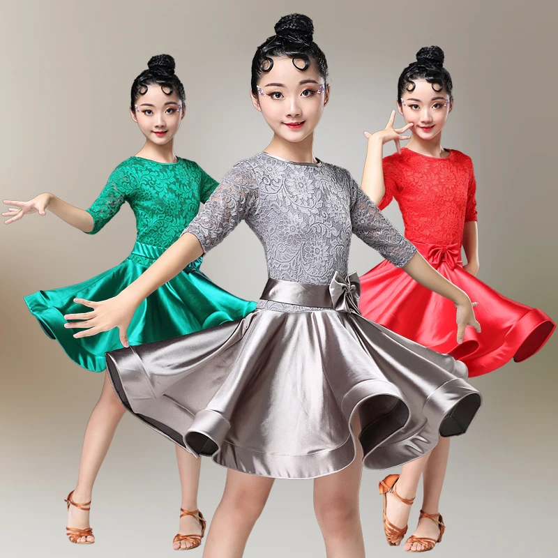 Latin Dance Costume New Children's Practice Girls Costumes Children's Lace Professional Competition Dress Dance Skirt Winter