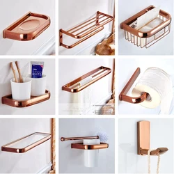 MTTUZK Luxe Rose Goud Koper Papier Houder Handdoek Bar Zeepbakje Handdoekenrek Gewaad Haak Bekerhouder Badkamer Accessoires Set