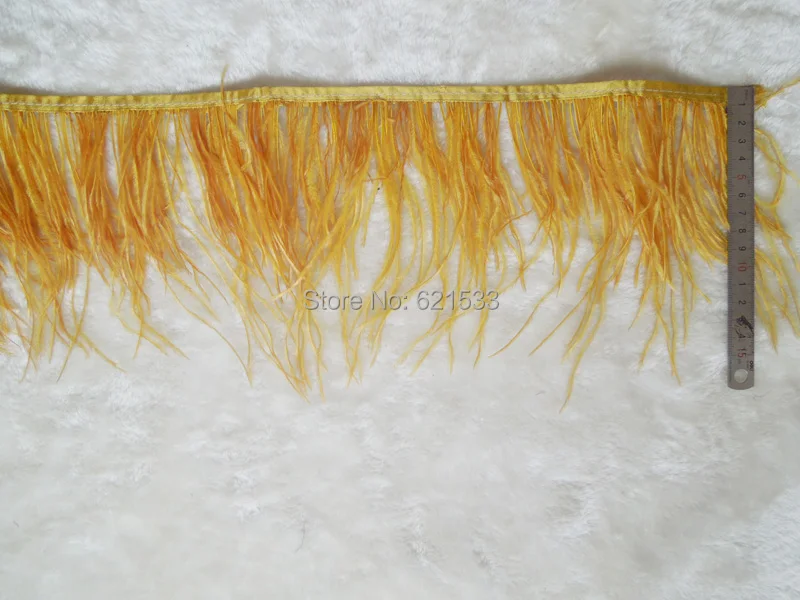 2 yards/lot Golden ostrich feather trimming fringe gold ostrich feather trim on Satin Header 5-6inches in width for Wedding Der