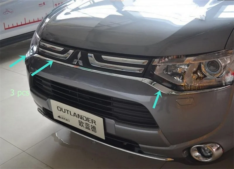 For Mitsubishi Outlander 2013 2014 2015 ABS Chrome Headlight Eyebrow Trim Front Light Lamp Eyelid Strips Car Styling Accessories