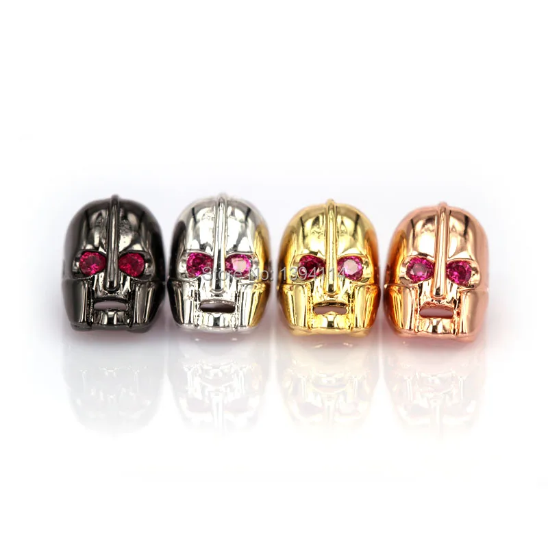 

9x10x12mm Micro Pave Fuchsine CZ Helmet Skull Beads Fit Men And Women Making Bracelets Or Necklaces Jewelry