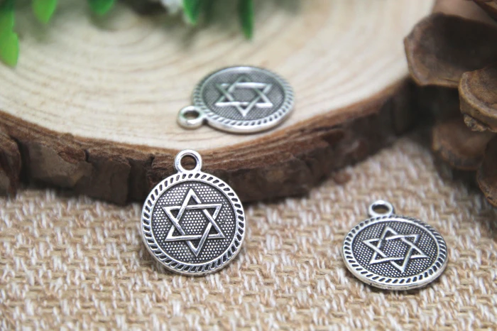 20pcs--Star of David charms, Antique Tibetan silver 6 pointed star hexagram charm pendants 18x15mm