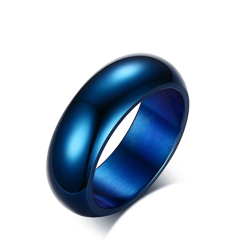 Alisouy 1pc Size 6-13 Solid Stainless Steel Smooth Ring Blue Black Rose Gold Color Wedding Band Rings Men\'s Jewelry