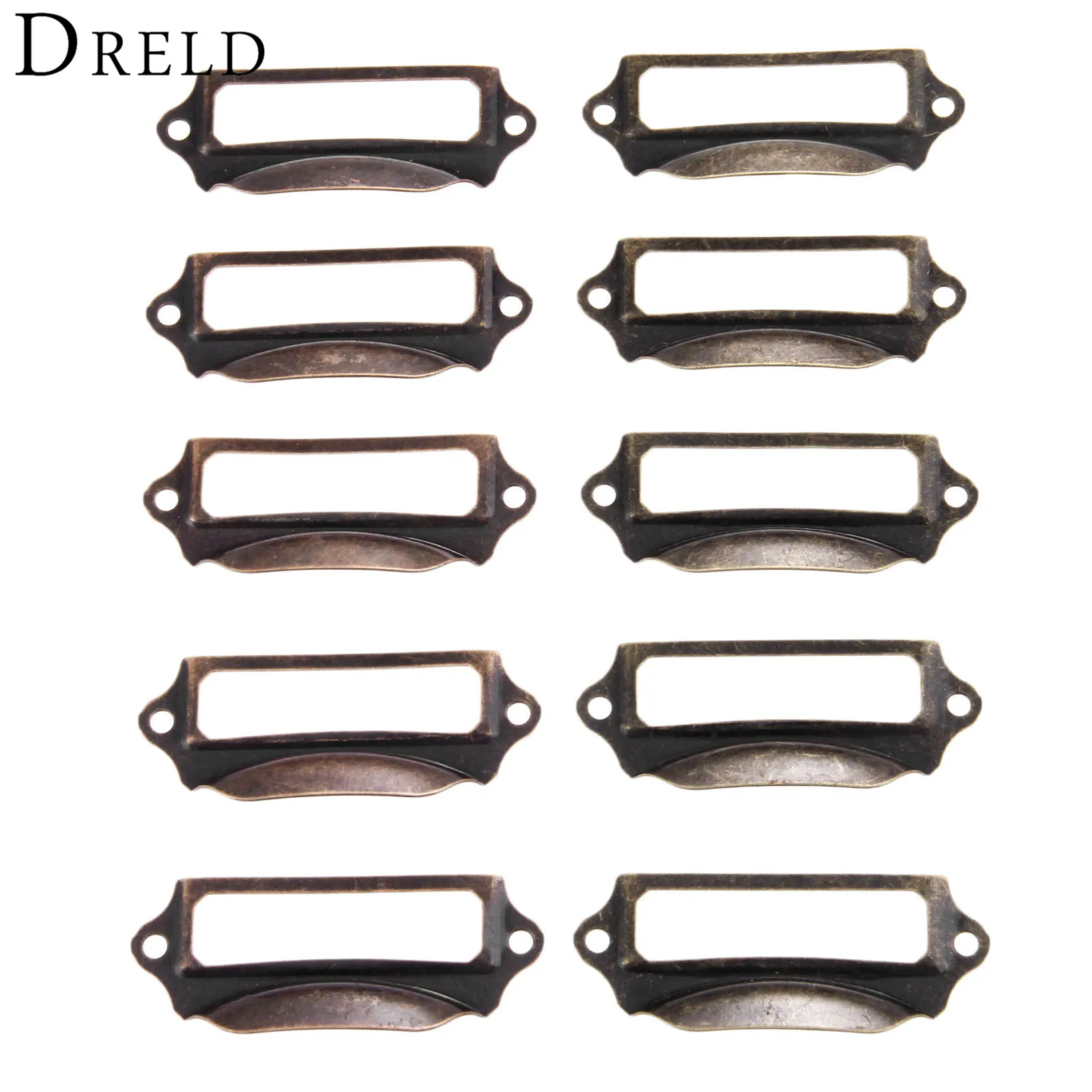 DRELD 5 Stück Antik-Messing/Rot-Kupfer-Etiketten-Zugrahmen-Griff, Datei-Namenskartenhalter für Möbel, Schrank, Schublade, Box, 69 x 30 mm