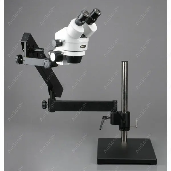 AmScope SM-7 Series Binocular Zoom Microscope 3.5X-90X on Articulating Stand + Base Plate and 56LED Ring Light