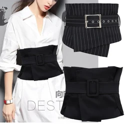 Large Vintage Elegant Ladies Wide Corset Girdle Women Suit Fabric Buckle Pin Shirt Dress Waistband Black Striped Waist Belts