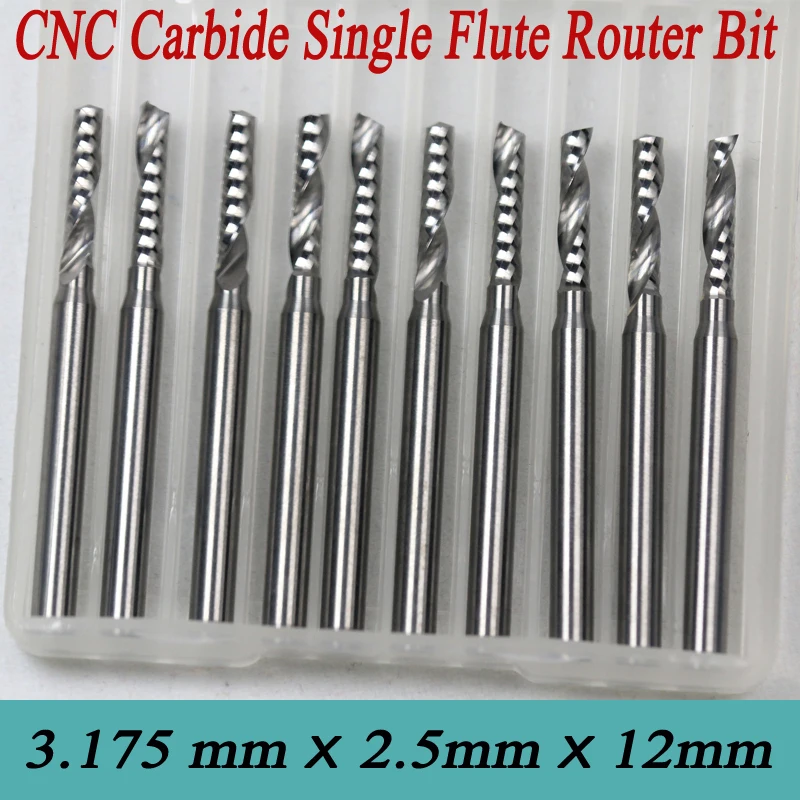 High Precision Grind!High Quality!10pcs 3.175*2.5*12mm Single Flute Spiral CNC Router Bits Soild Carbide One Spiral Flute Bit