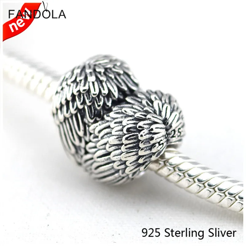 

925 Sterling Silver Angelic Feathers Heart Charm Fits for DIY Brand Bracelet Bead Jewelry Making Woman Gifts