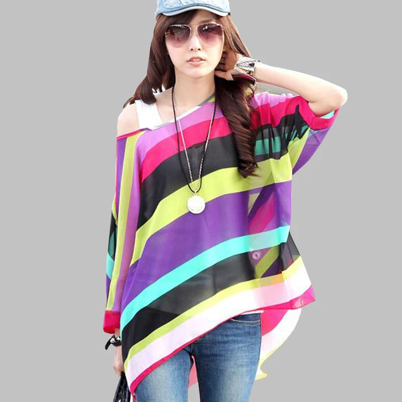 Women\'s Chiffon Tops 2018 New Fashion Summer Shirt Boho Style Batwing Casual Blouses Blusas 4XL 5XL 6XL Plus Size Women Clothing