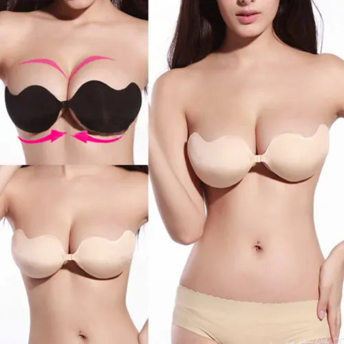 Women Sexy Strapless Invisible Bra Push Up Bralette Self Adhesive Silicone Bust Front Closure Sticky Bra Backless Stealth Bra