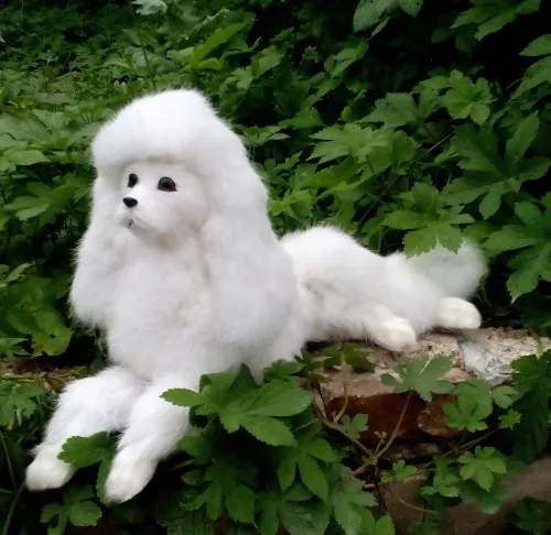 large poodle dog 40x21cm hard model,polyethylene&fur white prone poodle ,prop.home decoration toy,Xmas gift 1742