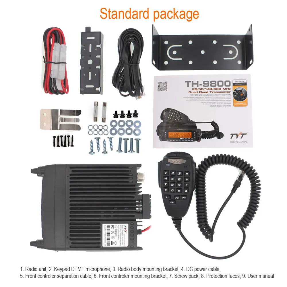 TYT TH-9800 Plus Walkie Talkie 50W Car Mobile Radio Station Quad Band 29/50/144/430MHz Dual Display Scrambler TH9800