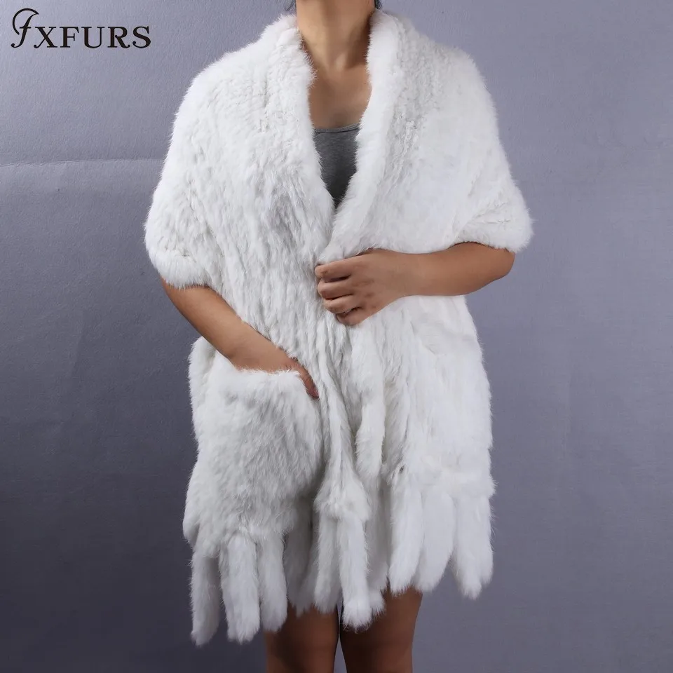 FXFURS-chal de piel de conejo para mujer, Pashmina 2022 auténtica de punto, 100% CM de longitud, 170