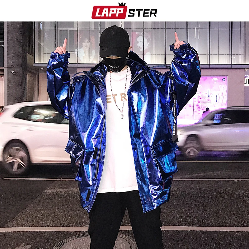 LAPPSTER Men Streetwear Reflective Bomber Jacket 2023 Mens Hip Hop PU Jacket Windbreaker Fashion INS Varsity Jacket Coats