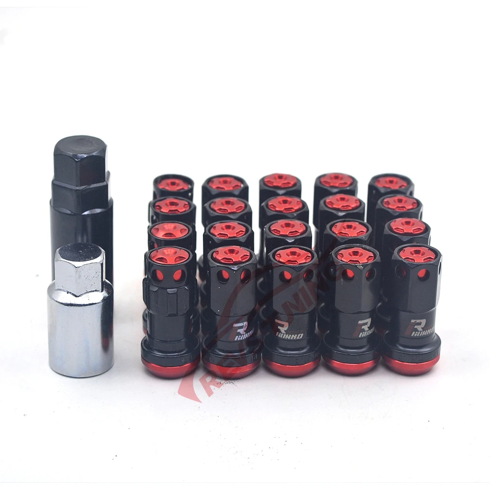 JDM Style Red Cap Black M12x1.5 M12x1.25 Anti Theft Race Racing Car Rim Wheel Nuts Locking Lug Nuts