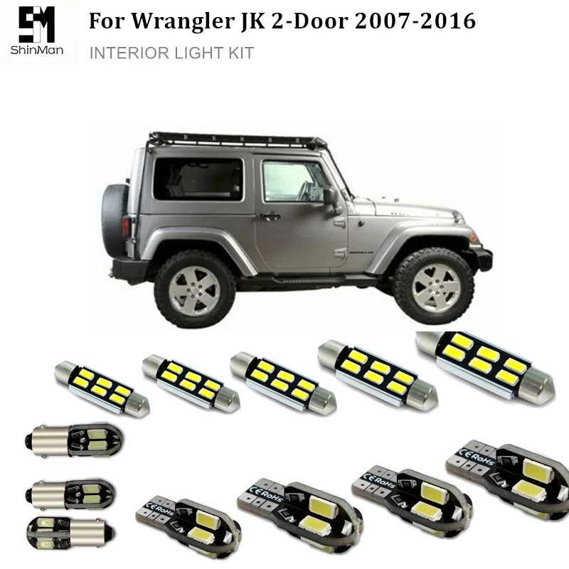 Shinman 5X Error Free LED Interior Light Kit Package For Jeep Wrangler JK 2-Door 2007-2016 trunk Dome license led