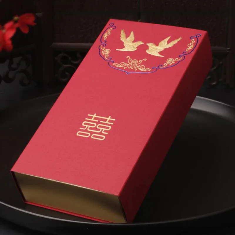 100pcs Asian Themed Chinese Double Happiness Red Color Drawer Type Wedding Candy Box Party Gift Favor Holder ZA6315