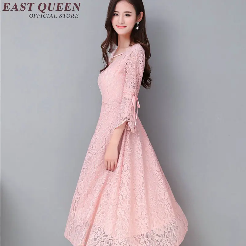 

Long Summer Dress Big Size 6XL Solid Color Long Sleeve High Waist Party Dress Elegant V-Neck Lace Women Dress NN0218 YE