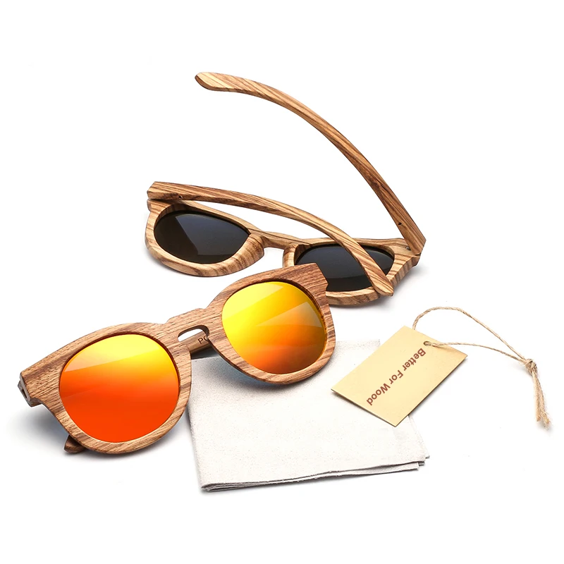 Handmade Wood Polarized Sunglasses Women Round Vintage UV400 Protection Eyewear Mens Bamboo Glasses in Gift Box