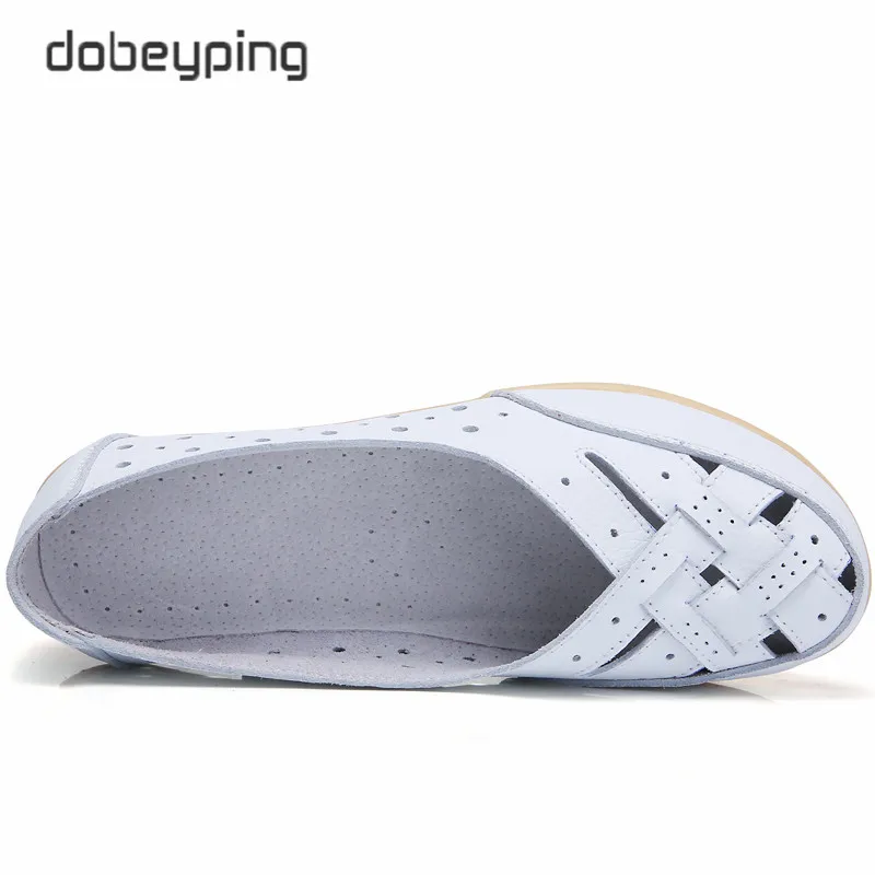 dobeyping Cut Outs Summer Women's Casual Shoes Genuine Leather Woman Flats Slip On Female Loafers Lady Boat Shoe Big Size 35-44