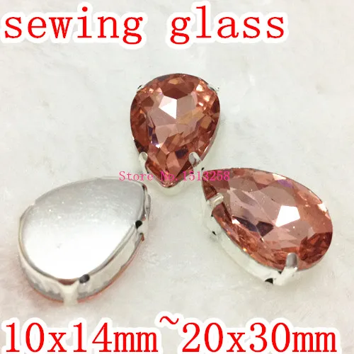 LIght  Peach Color Sew On Crystal Teardrop Fancy Stone With Metal Claw Setting 10x14mm,13x18mm,18x25mm,20x30mm