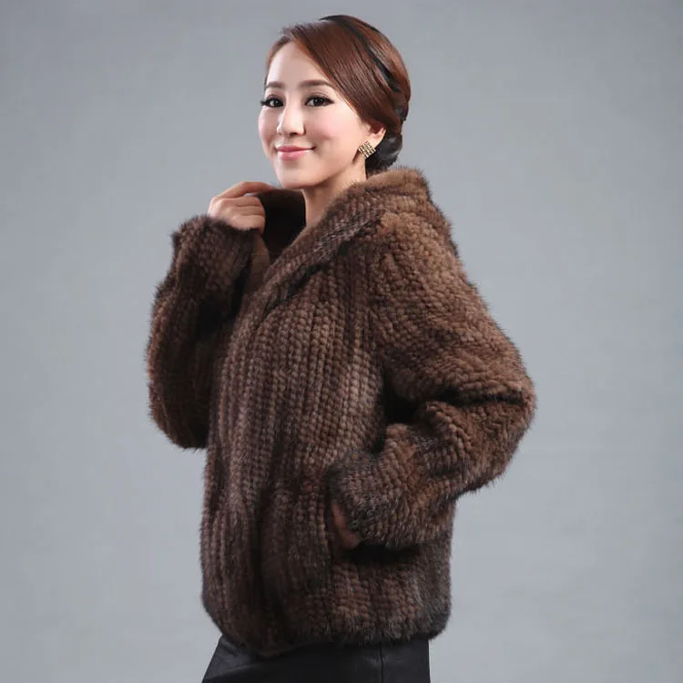 New mink fur coat women\'s long-sleeve top fashion all-match Mink knit jacket mink knitted fur coat