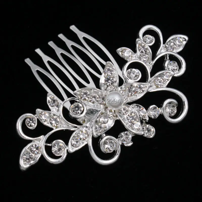 TREAZY Pretty Animal Leaf Flower Designs Sparkly Crystal Imitation Pearls Bridal Hair Combs Tiara Women Wedding Hair Accessories
